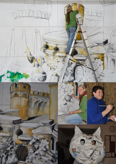 Kulissenmaler bei der Arbeit